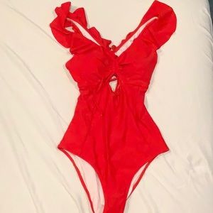 Red one piece swimsuit